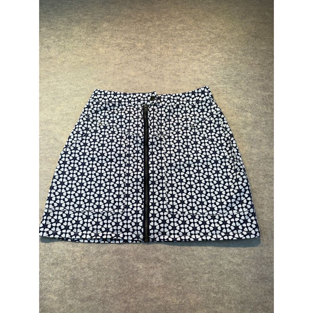 Rebecca Minkoff Mini Skirt Size 8 Navy White Heart Floral Print Zip Front
